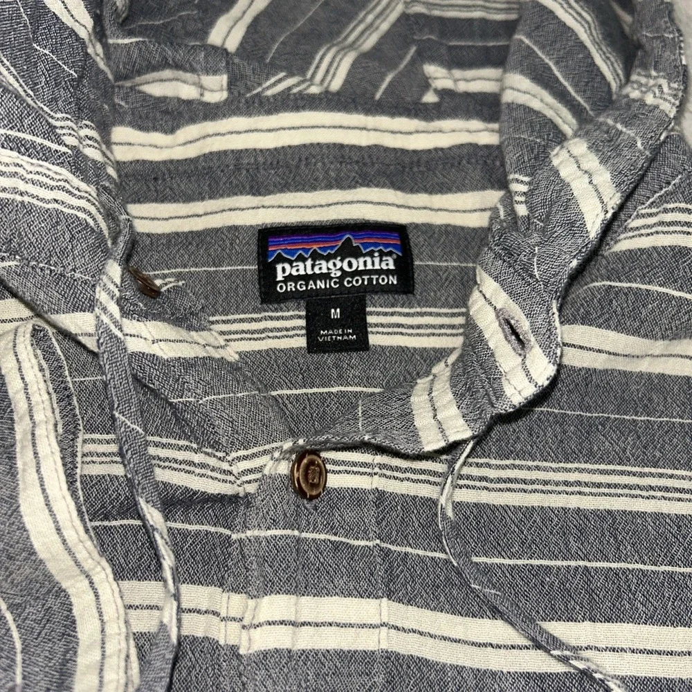 Patagonia Men's Medium Fjord Organic Cotton Hoodie Grey Striped Henley - Picture 5 of 10